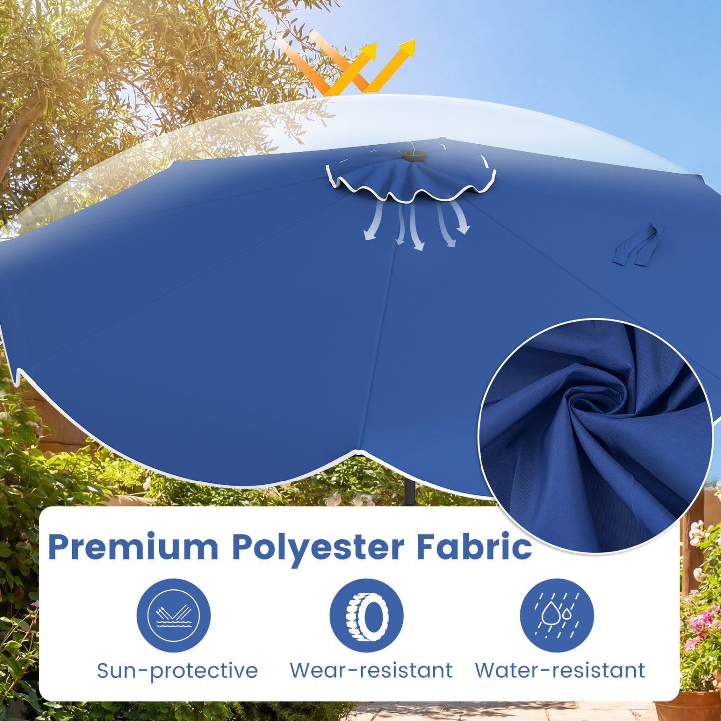 10 FT Scalloped Solar Patio Umbrella With 24 LED Lights, Navy Outdoor Umbrellas at Gallery Canada