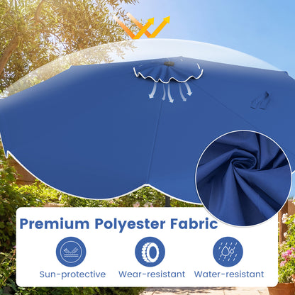 10 FT Scalloped Solar Patio Umbrella With 24 LED Lights, Navy Outdoor Umbrellas at Gallery Canada