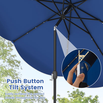 10 FT Scalloped Solar Patio Umbrella With 24 LED Lights, Navy Outdoor Umbrellas at Gallery Canada