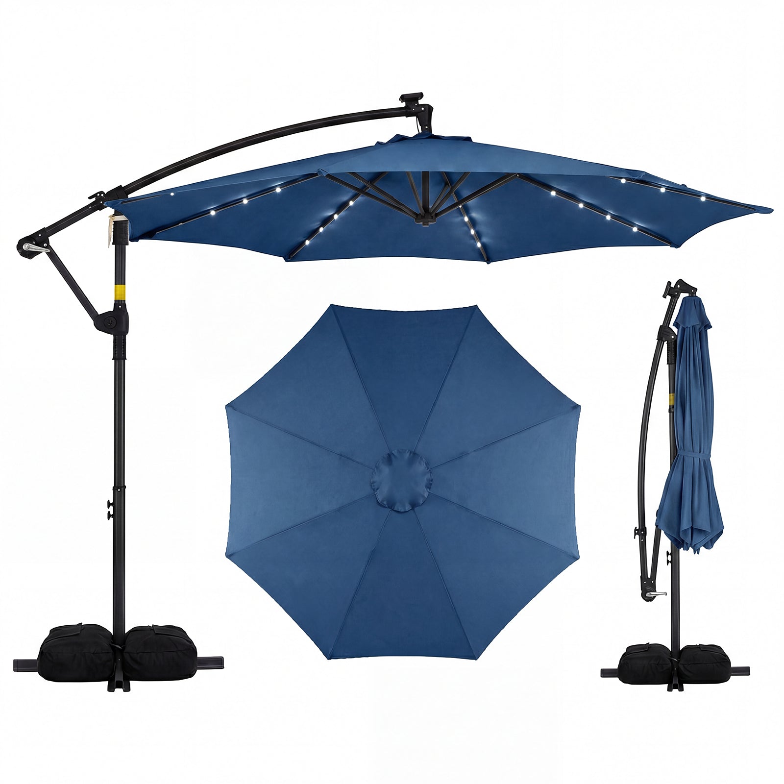10 FT Solar LED Offset Cantilever Patio Umbrella, Navy Outdoor Umbrellas at Gallery Canada