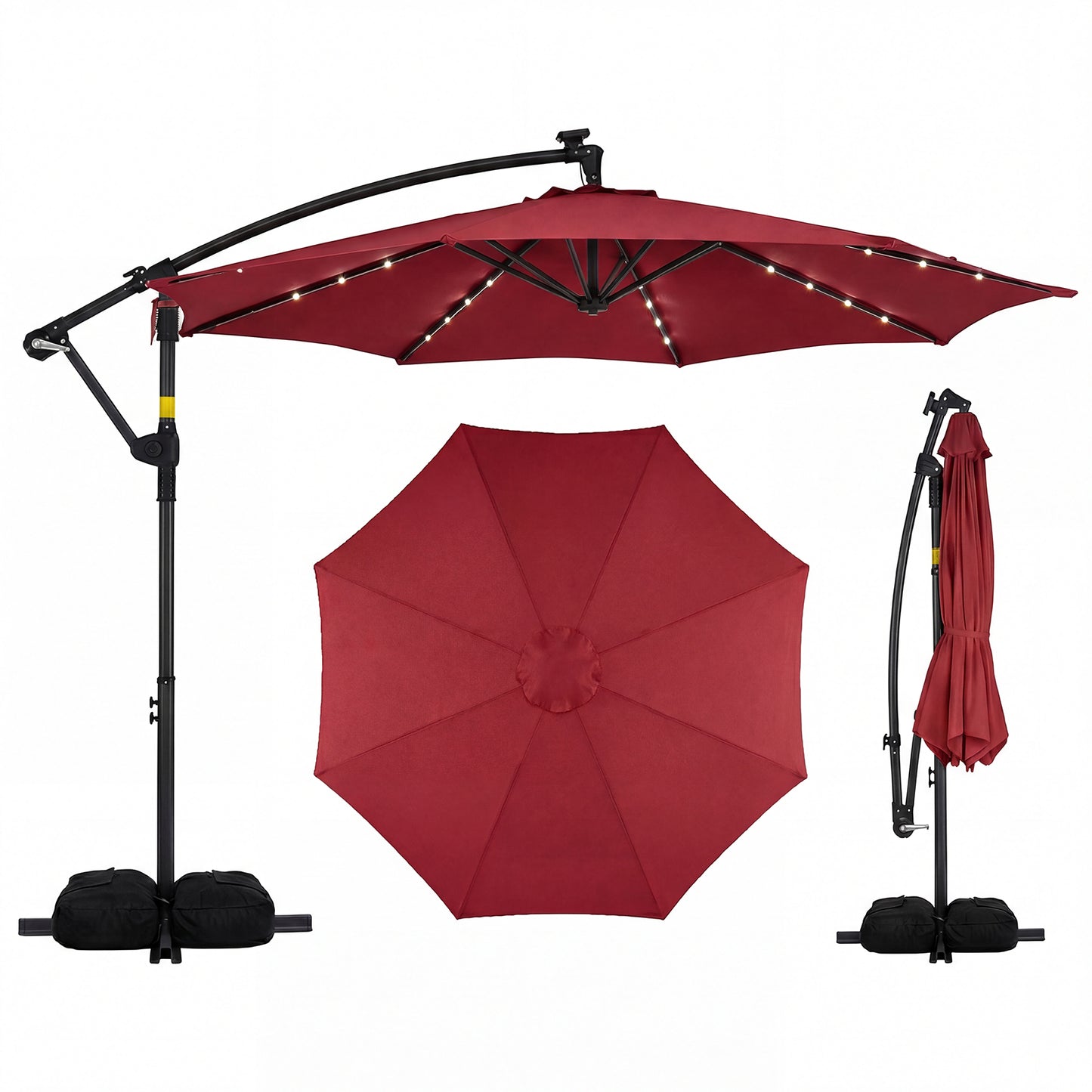 10 FT Solar LED Offset Cantilever Patio Umbrella, Red Outdoor Umbrellas at Gallery Canada