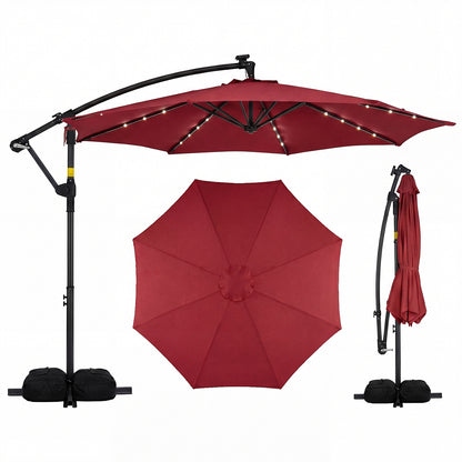 10 FT Solar LED Offset Cantilever Patio Umbrella, Red Outdoor Umbrellas at Gallery Canada