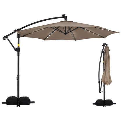 10 FT Solar LED Offset Cantilever Patio Umbrella, Brown Outdoor Umbrellas Brown at Gallery Canada