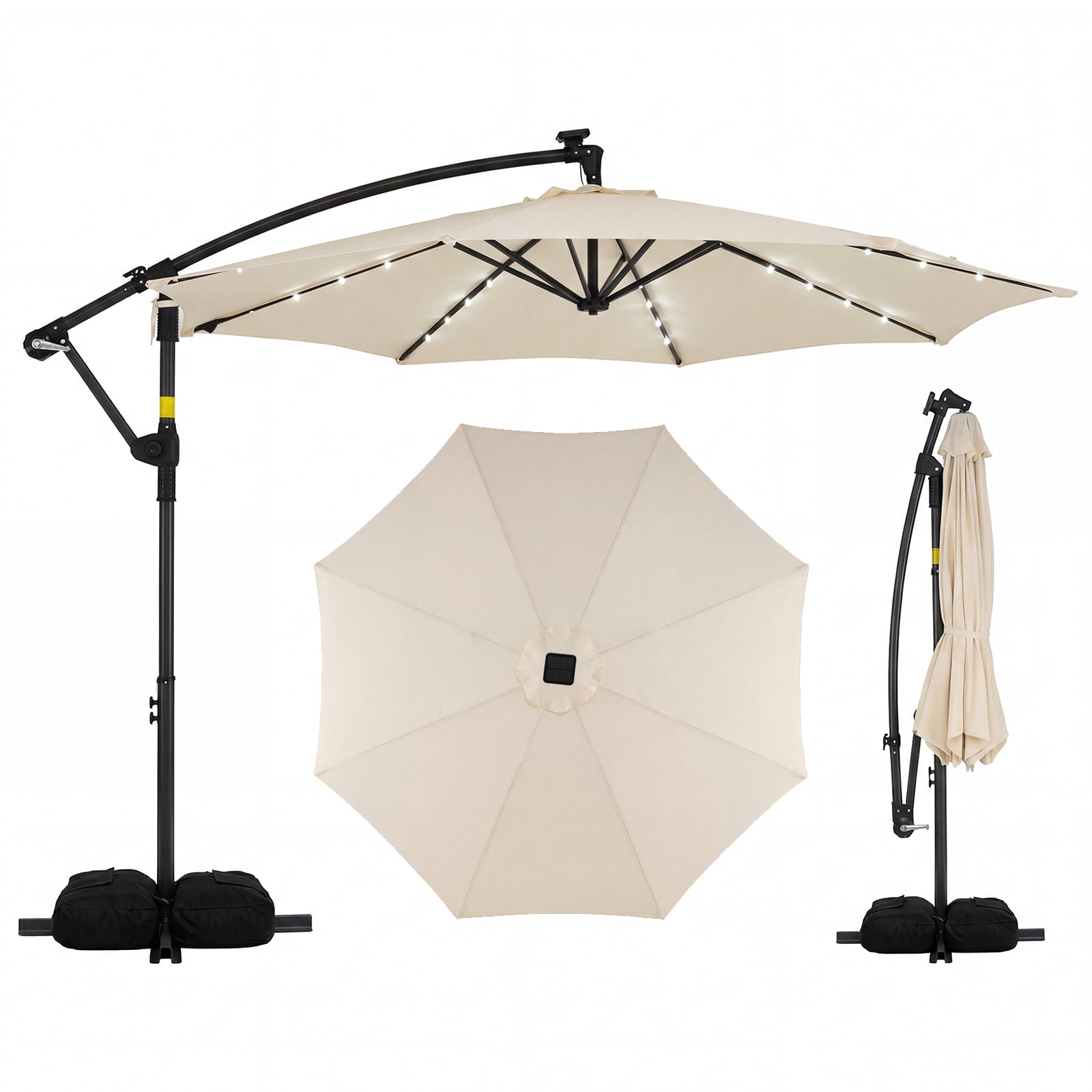 10 FT Solar LED Cantilever Patio Umbrella, Beige Outdoor Umbrellas Beige at Gallery Canada