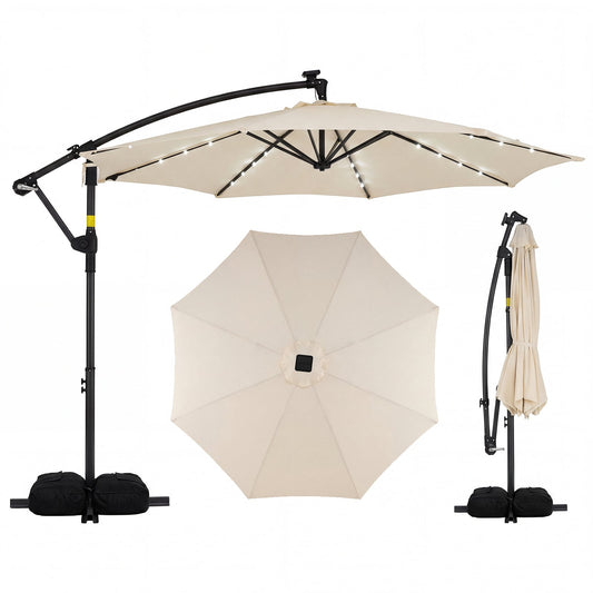 10 FT Solar LED Cantilever Patio Umbrella, Beige Outdoor Umbrellas Beige at Gallery Canada