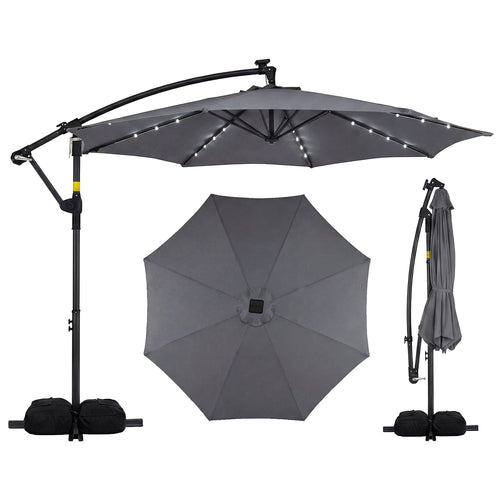 10 FT Solar LED Offset Cantilever Patio Umbrella, Gray