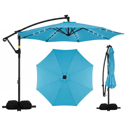 10 FT Solar LED Cantilever Patio Umbrella, Turquoise