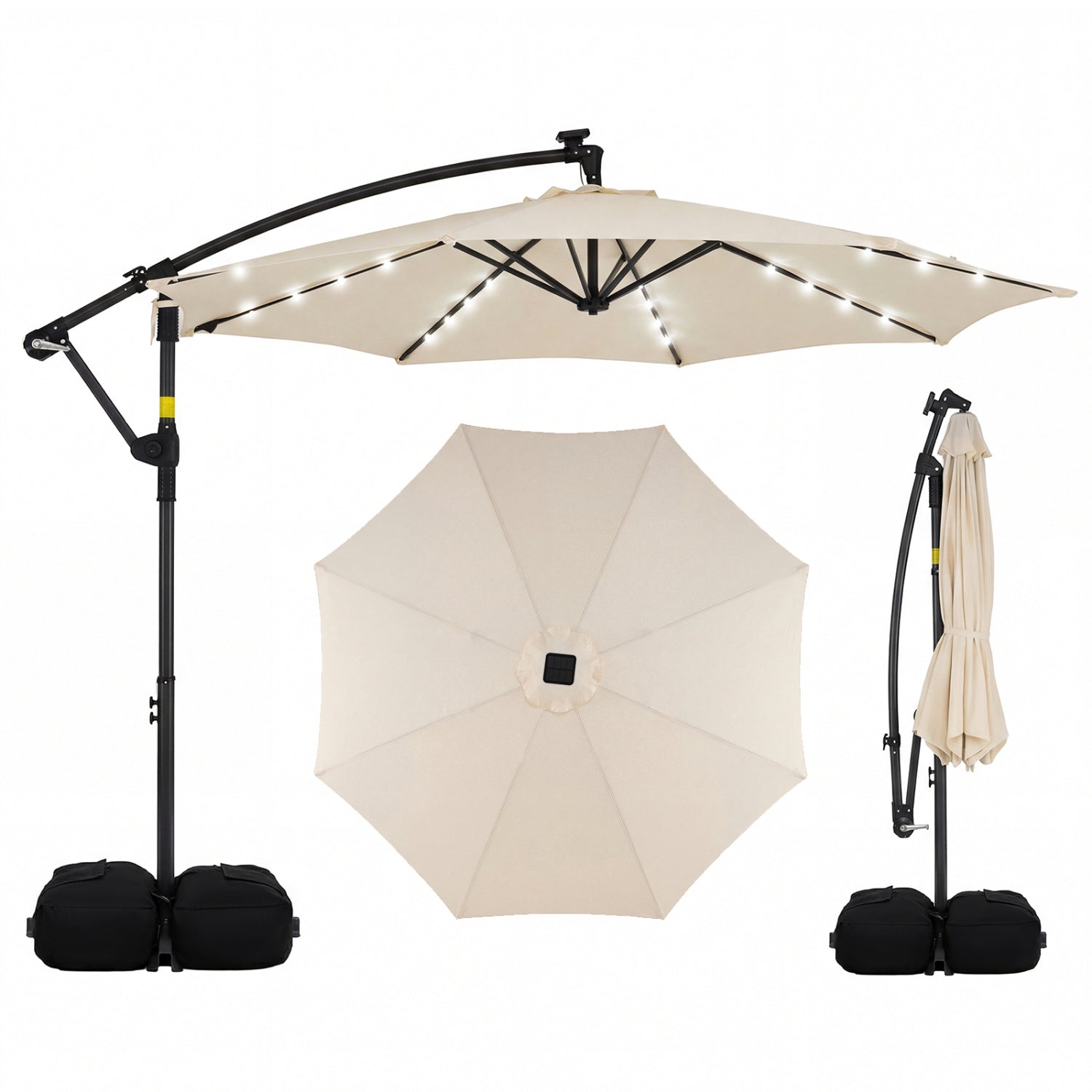 10 FT Solar LED Cantilever Patio Umbrella, Beige Outdoor Umbrellas at Gallery Canada