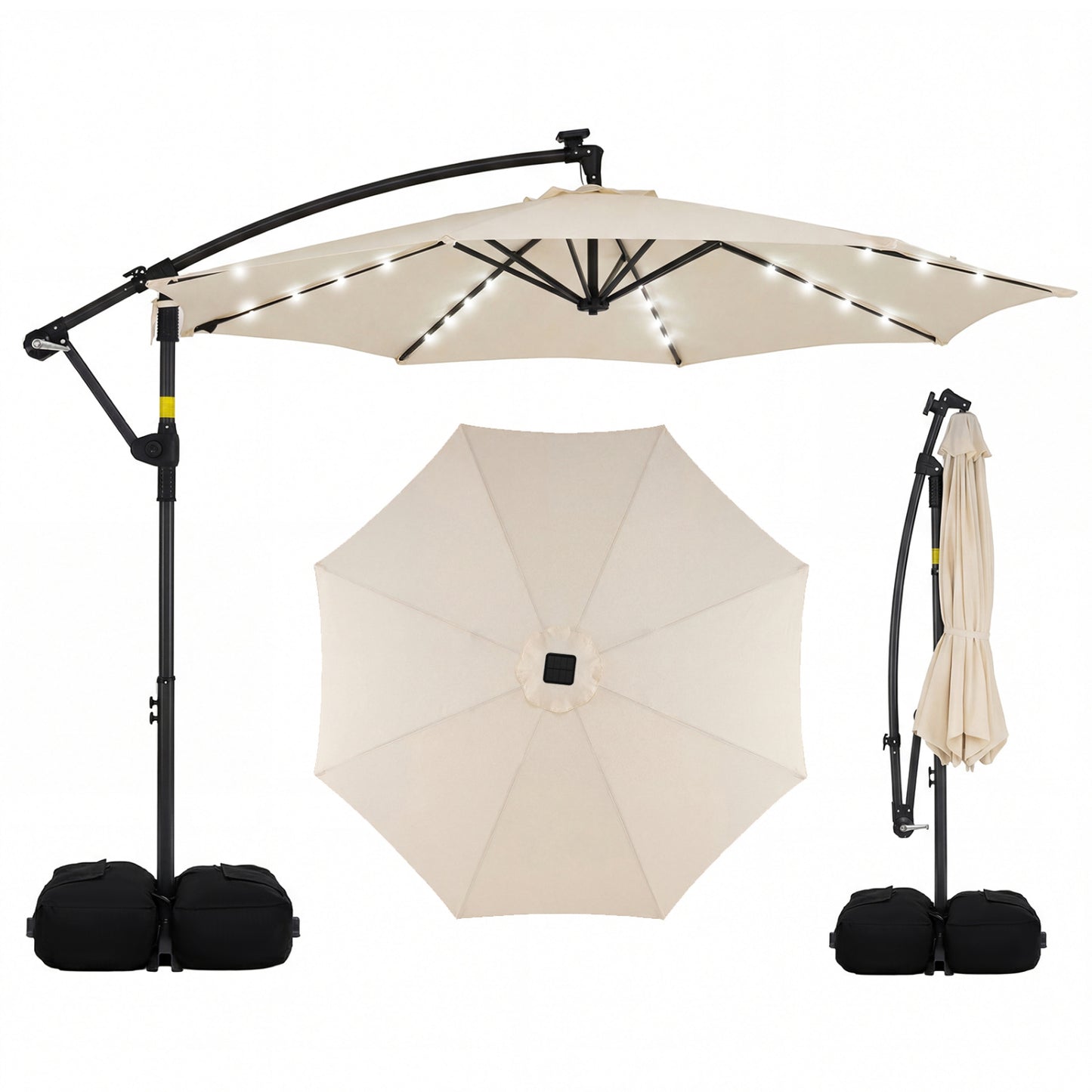 10 FT Solar LED Cantilever Patio Umbrella, Beige Outdoor Umbrellas at Gallery Canada