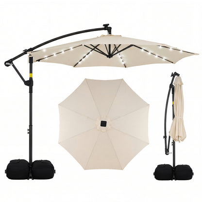 10 FT Solar LED Cantilever Patio Umbrella, Beige Outdoor Umbrellas at Gallery Canada