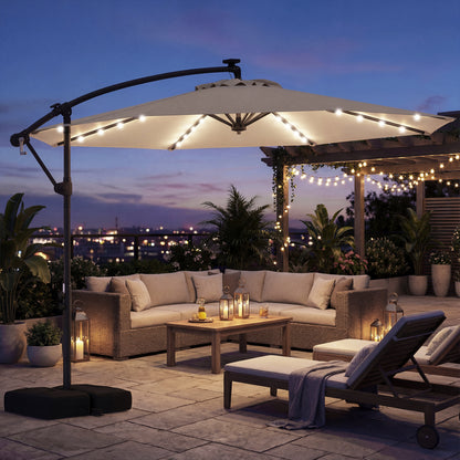 10 FT Solar LED Cantilever Patio Umbrella, Beige Outdoor Umbrellas at Gallery Canada
