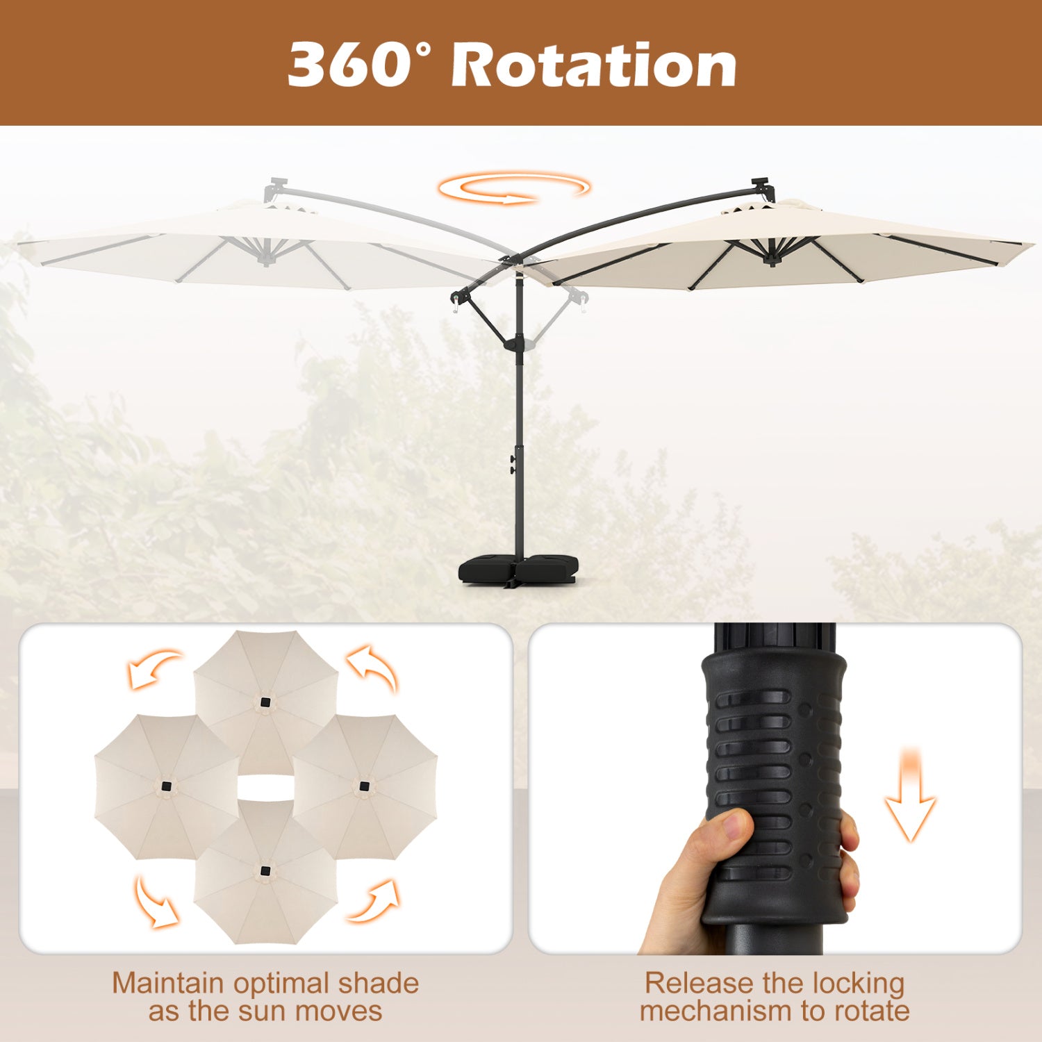 10 FT Solar LED Cantilever Patio Umbrella, Beige Outdoor Umbrellas at Gallery Canada