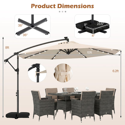 10 FT Solar LED Cantilever Patio Umbrella, Beige Outdoor Umbrellas at Gallery Canada