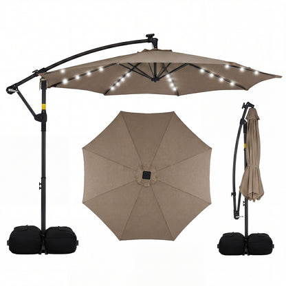 10 FT Solar LED Offset Cantilever Patio Umbrella, Brown Outdoor Umbrellas Brown at Gallery Canada