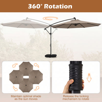 10 FT Solar LED Offset Cantilever Patio Umbrella, Brown Outdoor Umbrellas at Gallery Canada