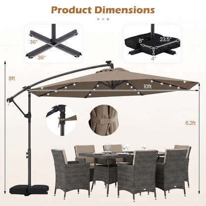 10 FT Solar LED Offset Cantilever Patio Umbrella, Brown Outdoor Umbrellas at Gallery Canada