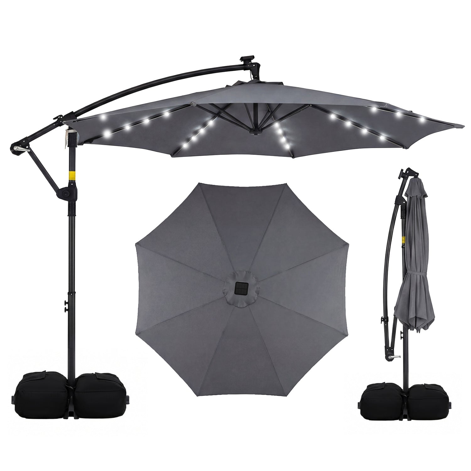 10 FT Solar LED Offset Cantilever Patio Umbrella, Gray Outdoor Umbrellas at Gallery Canada