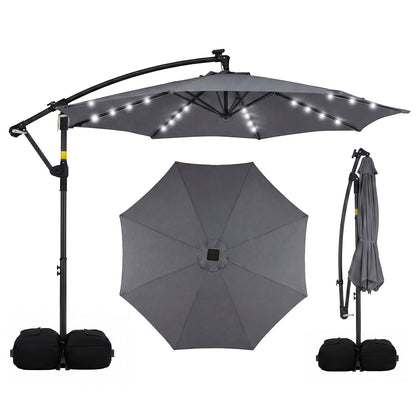 10 FT Solar LED Offset Cantilever Patio Umbrella, Gray Outdoor Umbrellas at Gallery Canada