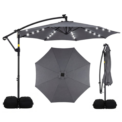 10 FT Solar LED Offset Cantilever Patio Umbrella, Gray
