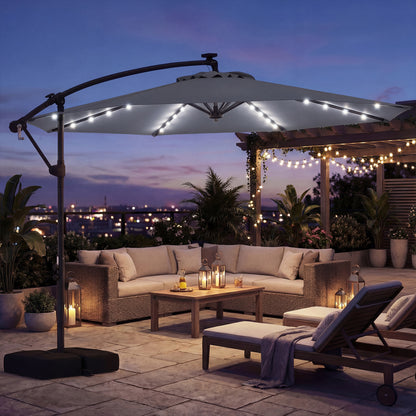 10 FT Solar LED Offset Cantilever Patio Umbrella, Gray Outdoor Umbrellas at Gallery Canada