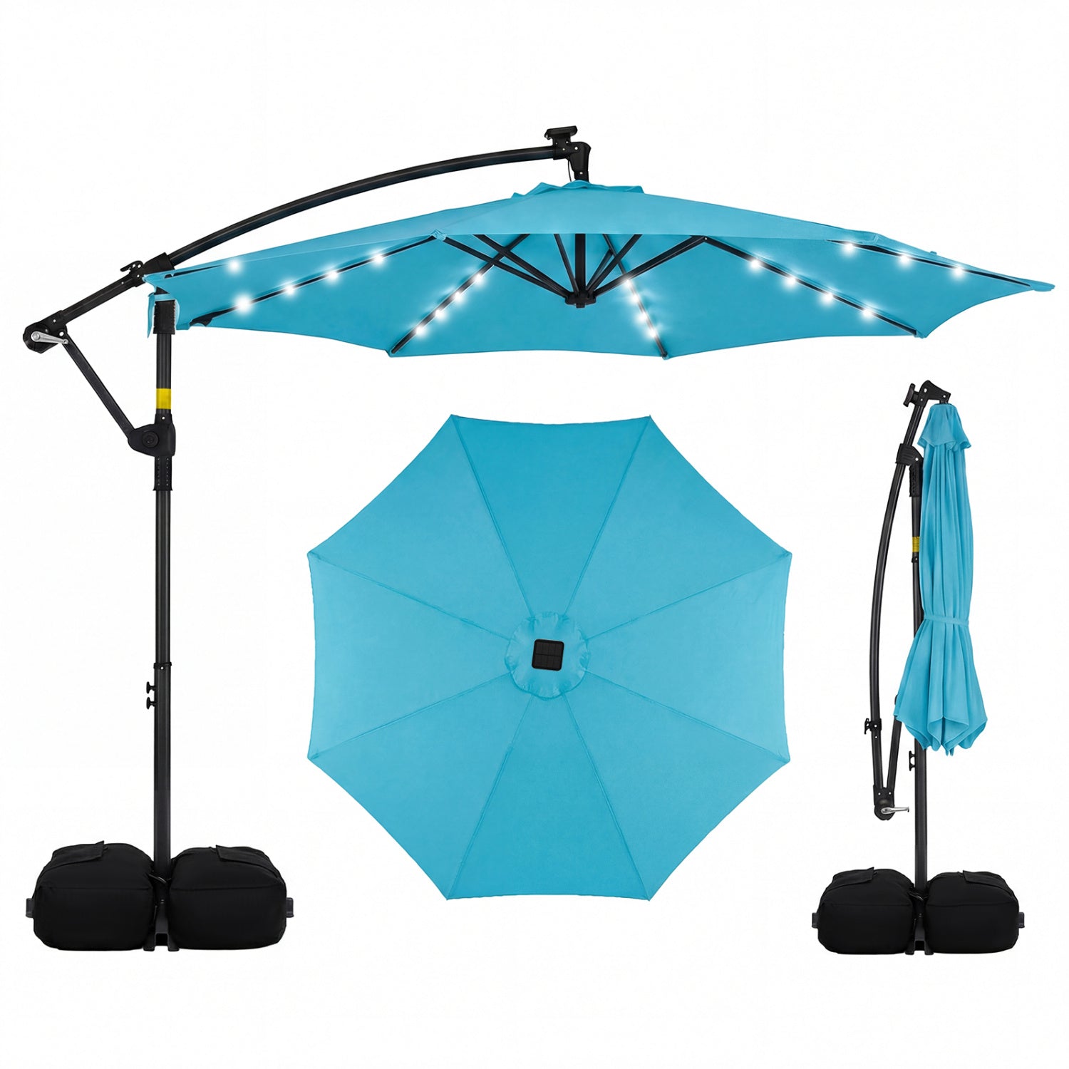 10 FT Solar LED Cantilever Patio Umbrella, Turquoise Outdoor Umbrellas Turquoise at Gallery Canada