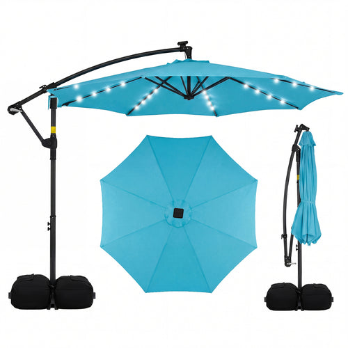 10 FT Solar LED Cantilever Patio Umbrella, Turquoise