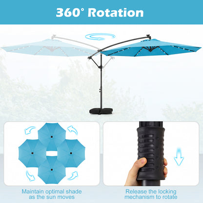 10 FT Solar LED Cantilever Patio Umbrella, Turquoise Outdoor Umbrellas at Gallery Canada