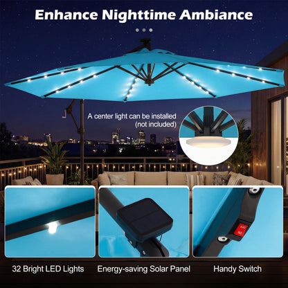 10 FT Solar LED Cantilever Patio Umbrella, Turquoise Outdoor Umbrellas at Gallery Canada