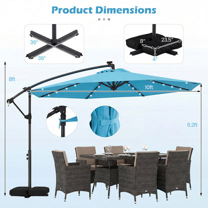 10 FT Solar LED Cantilever Patio Umbrella, Turquoise Outdoor Umbrellas at Gallery Canada