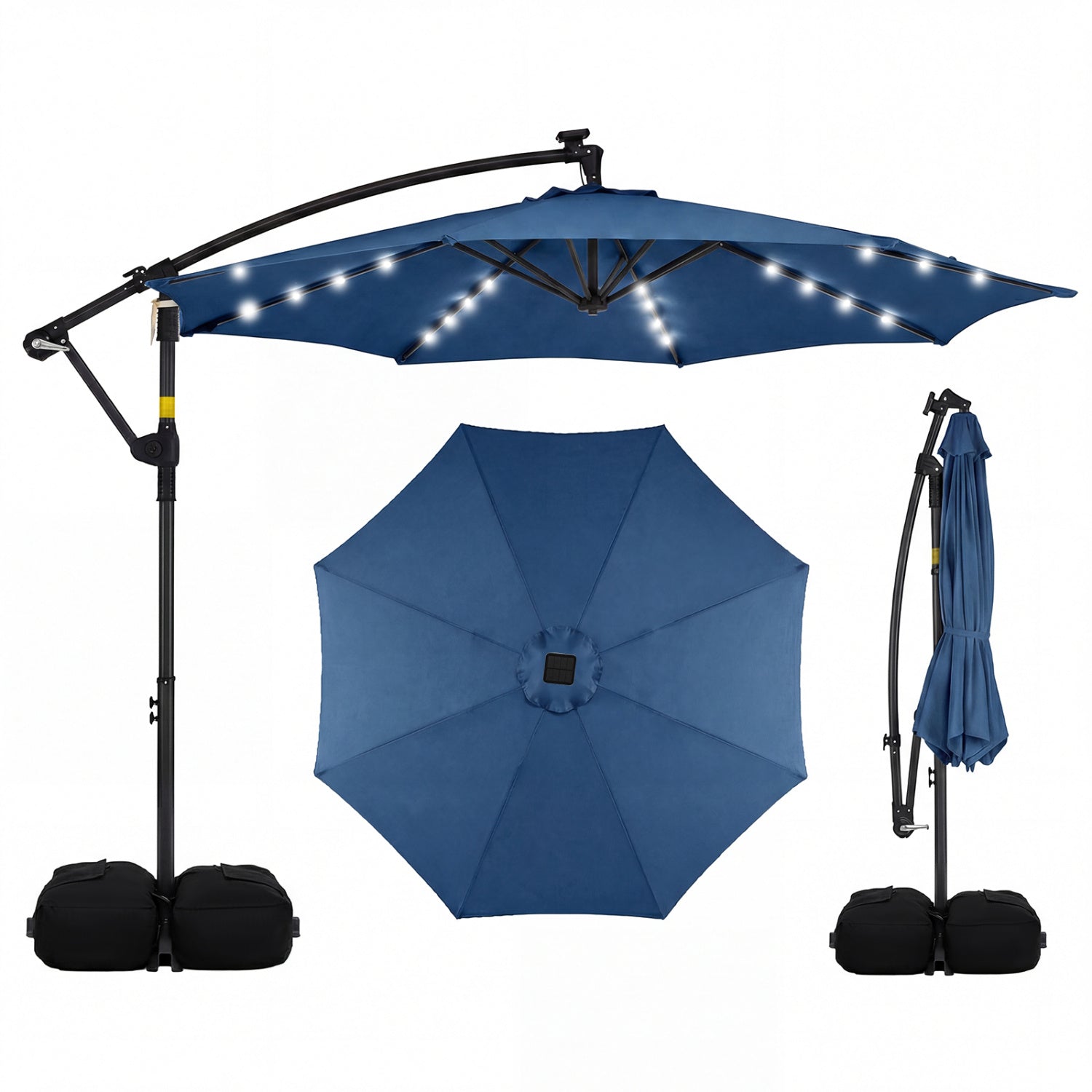 10 FT Solar LED Offset Cantilever Patio Umbrella, Navy Outdoor Umbrellas at Gallery Canada