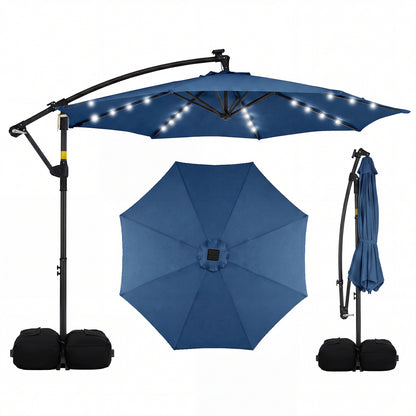 10 FT Solar LED Offset Cantilever Patio Umbrella, Navy Outdoor Umbrellas at Gallery Canada