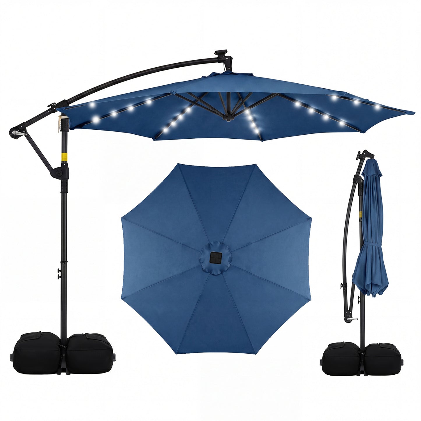 10 FT Solar LED Offset Cantilever Patio Umbrella, Navy Outdoor Umbrellas Navy at Gallery Canada