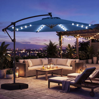 10 FT Solar LED Offset Cantilever Patio Umbrella, Navy Outdoor Umbrellas at Gallery Canada