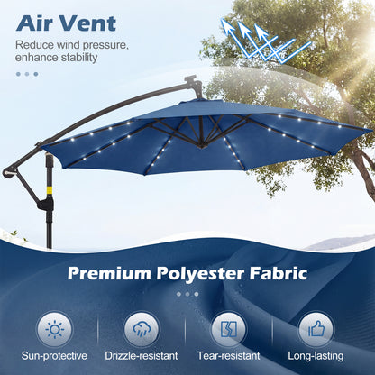 10 FT Solar LED Offset Cantilever Patio Umbrella, Navy Outdoor Umbrellas at Gallery Canada