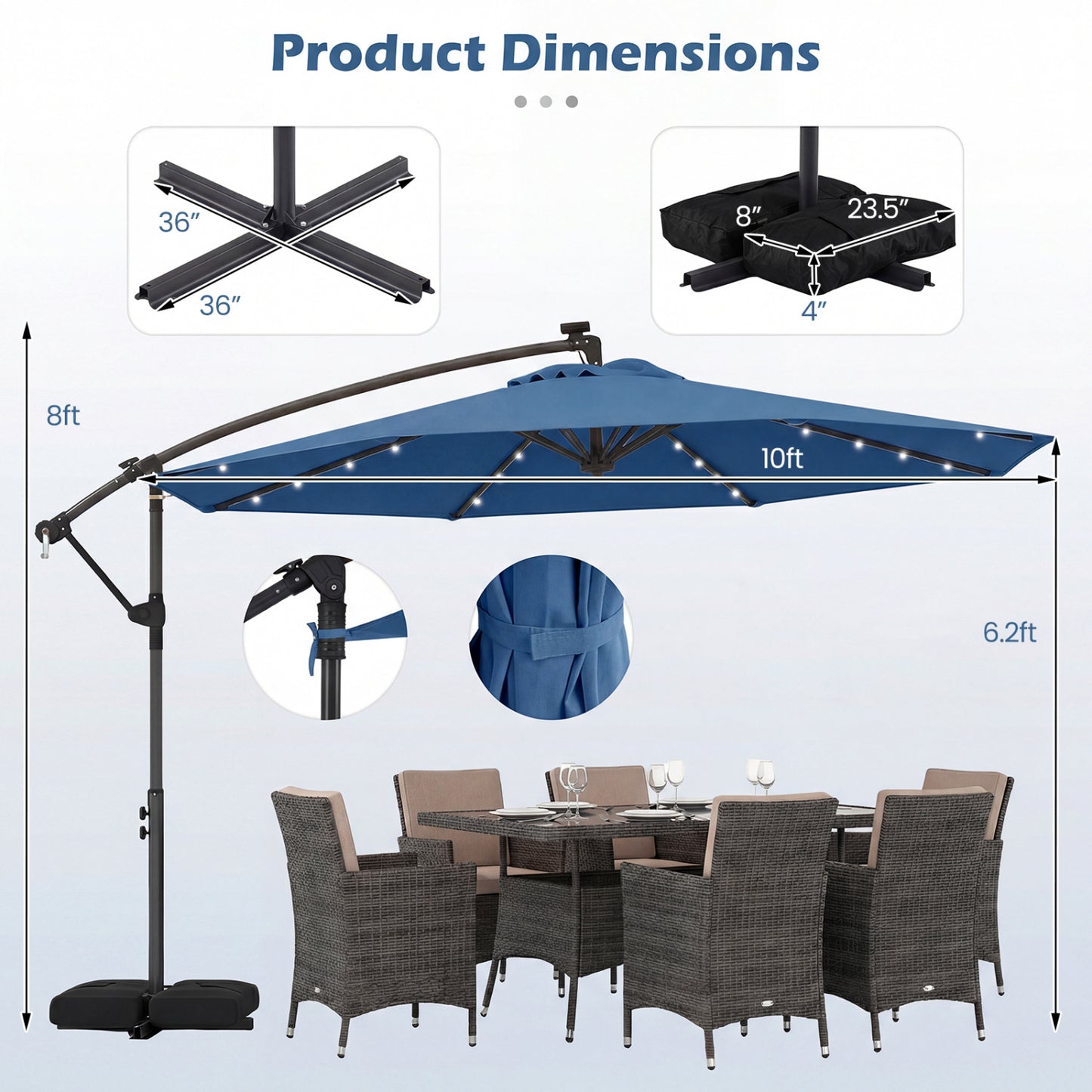 10 FT Solar LED Offset Cantilever Patio Umbrella, Navy Outdoor Umbrellas at Gallery Canada