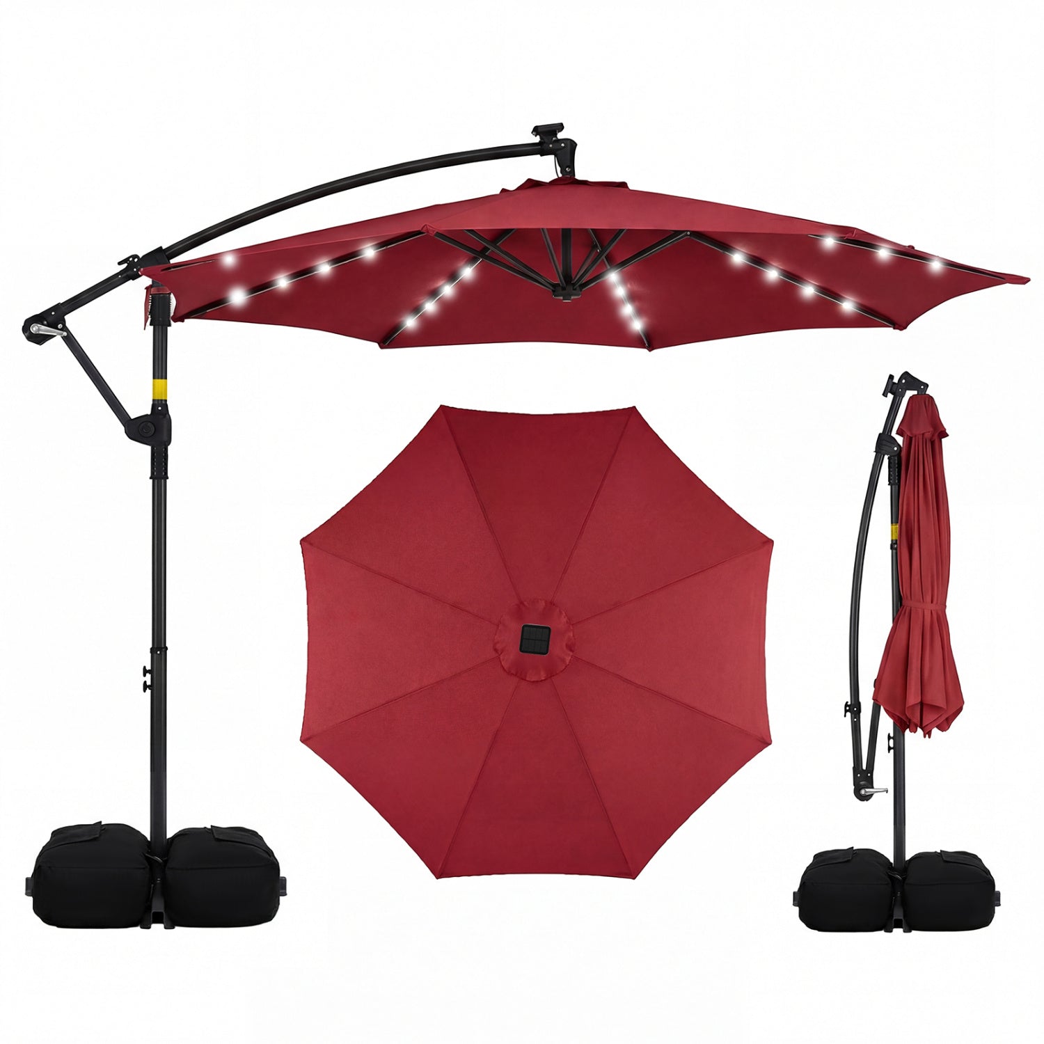 10 FT Solar LED Offset Cantilever Patio Umbrella, Red Outdoor Umbrellas at Gallery Canada