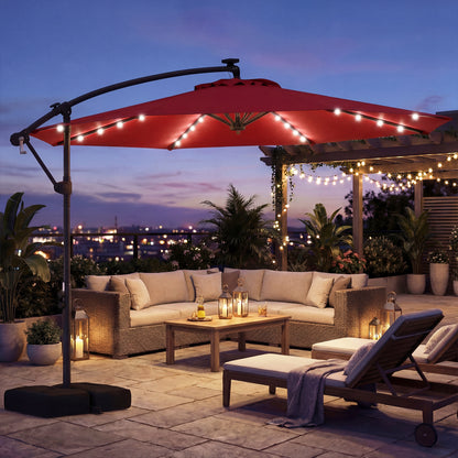 10 FT Solar LED Offset Cantilever Patio Umbrella, Red Outdoor Umbrellas at Gallery Canada
