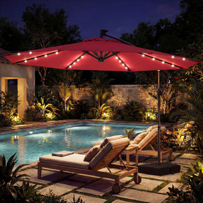 10 FT Solar LED Offset Cantilever Patio Umbrella, Red Outdoor Umbrellas at Gallery Canada
