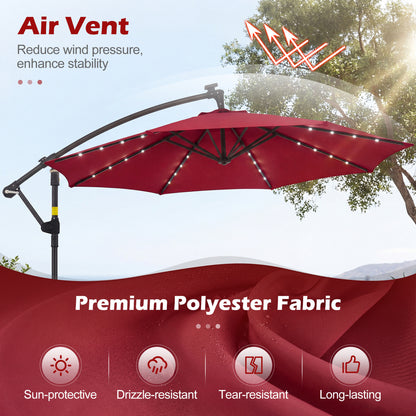 10 FT Solar LED Offset Cantilever Patio Umbrella, Red Outdoor Umbrellas at Gallery Canada