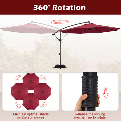 10 FT Solar LED Offset Cantilever Patio Umbrella, Red Outdoor Umbrellas at Gallery Canada