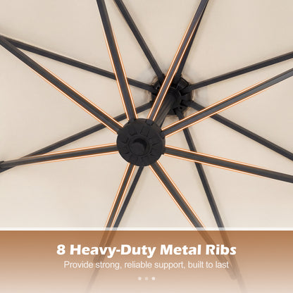10 FT Solar LED Cantilever Patio Umbrella, Beige Outdoor Umbrellas at Gallery Canada