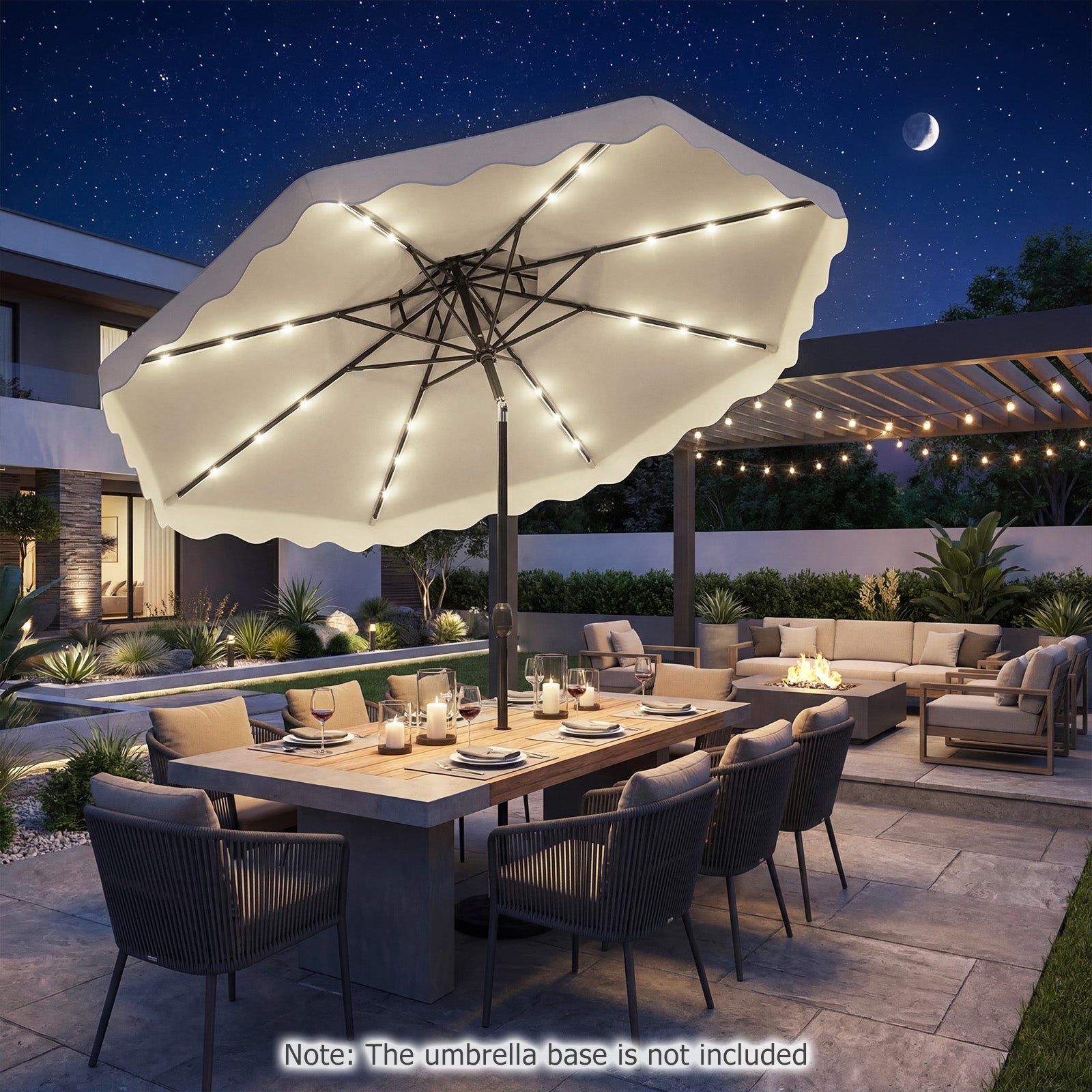 10 FT Solar LED Patio Umbrella, Beige Outdoor Umbrellas at Gallery Canada