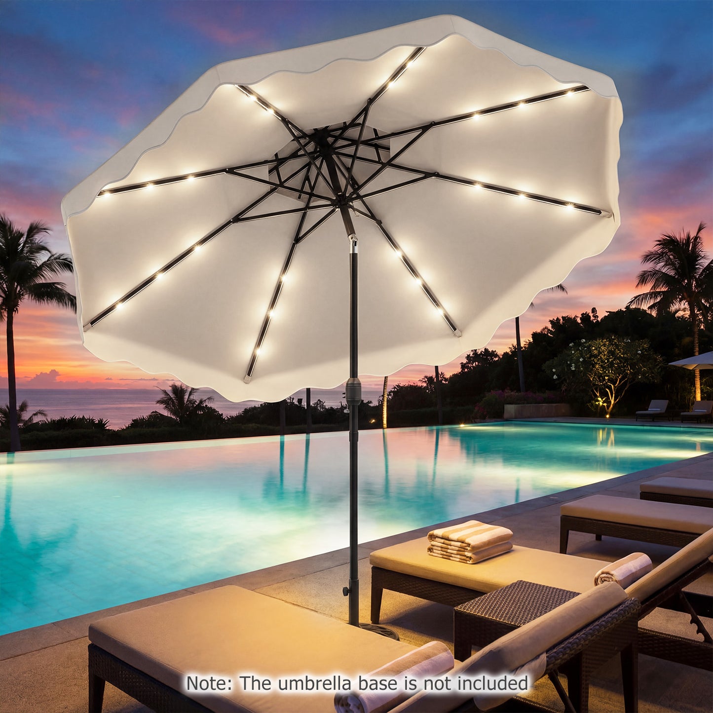 10 FT Solar LED Patio Umbrella, Beige Outdoor Umbrellas at Gallery Canada