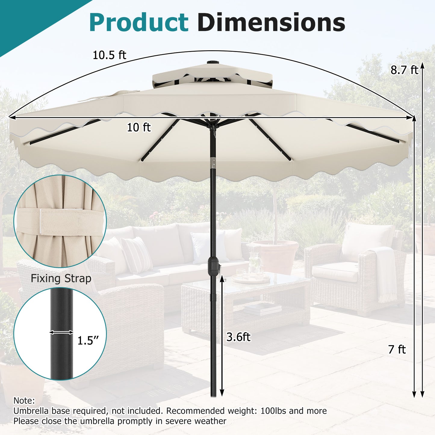 10 FT Solar LED Patio Umbrella, Beige Outdoor Umbrellas at Gallery Canada