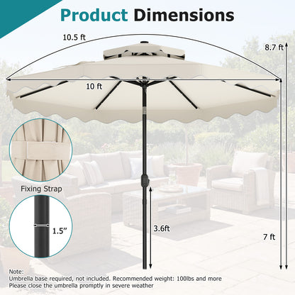 10 FT Solar LED Patio Umbrella, Beige Outdoor Umbrellas at Gallery Canada