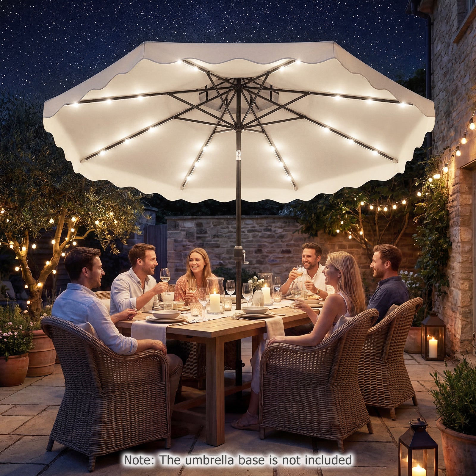 10 FT Solar LED Patio Umbrella, Beige Outdoor Umbrellas at Gallery Canada