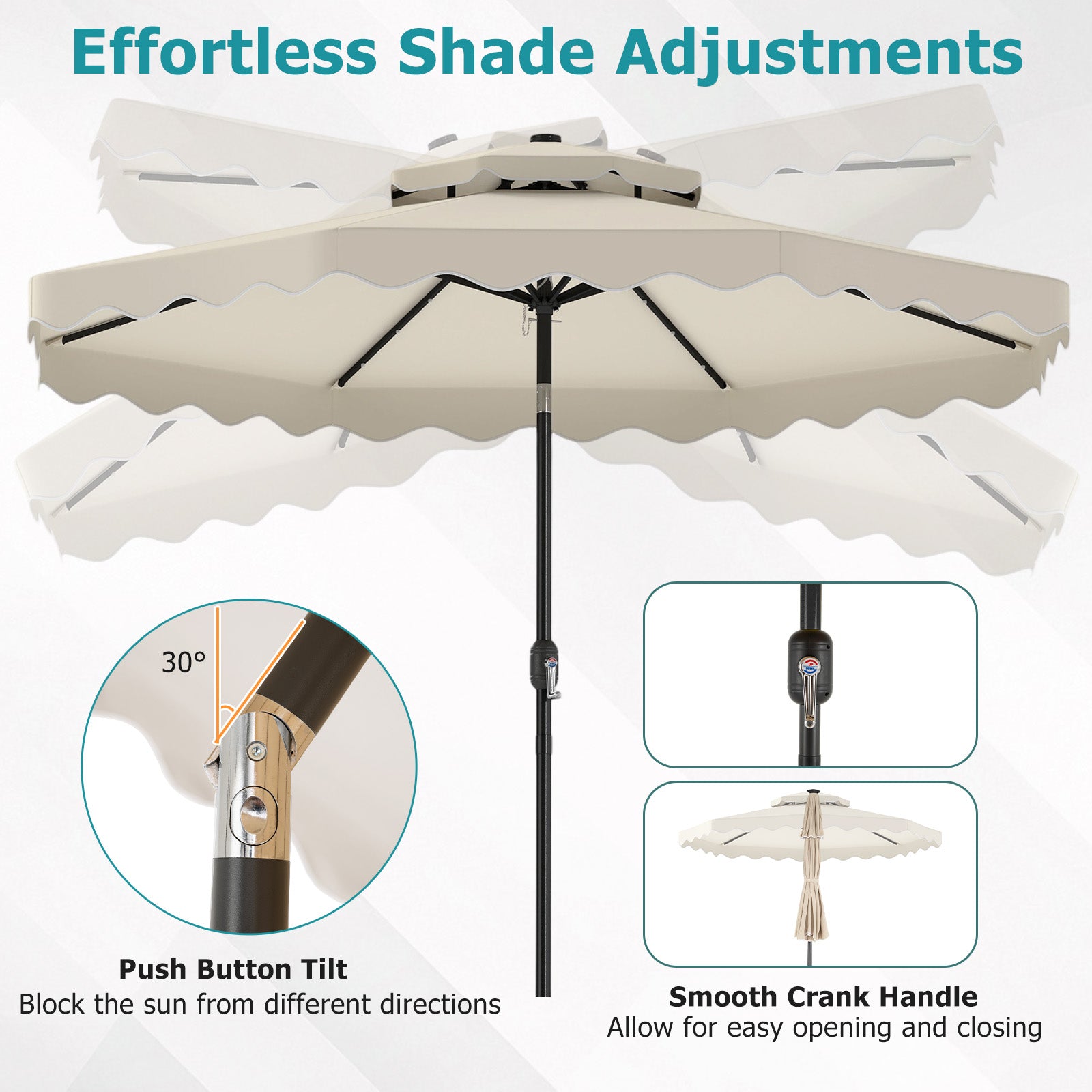 10 FT Solar LED Patio Umbrella, Beige Outdoor Umbrellas at Gallery Canada