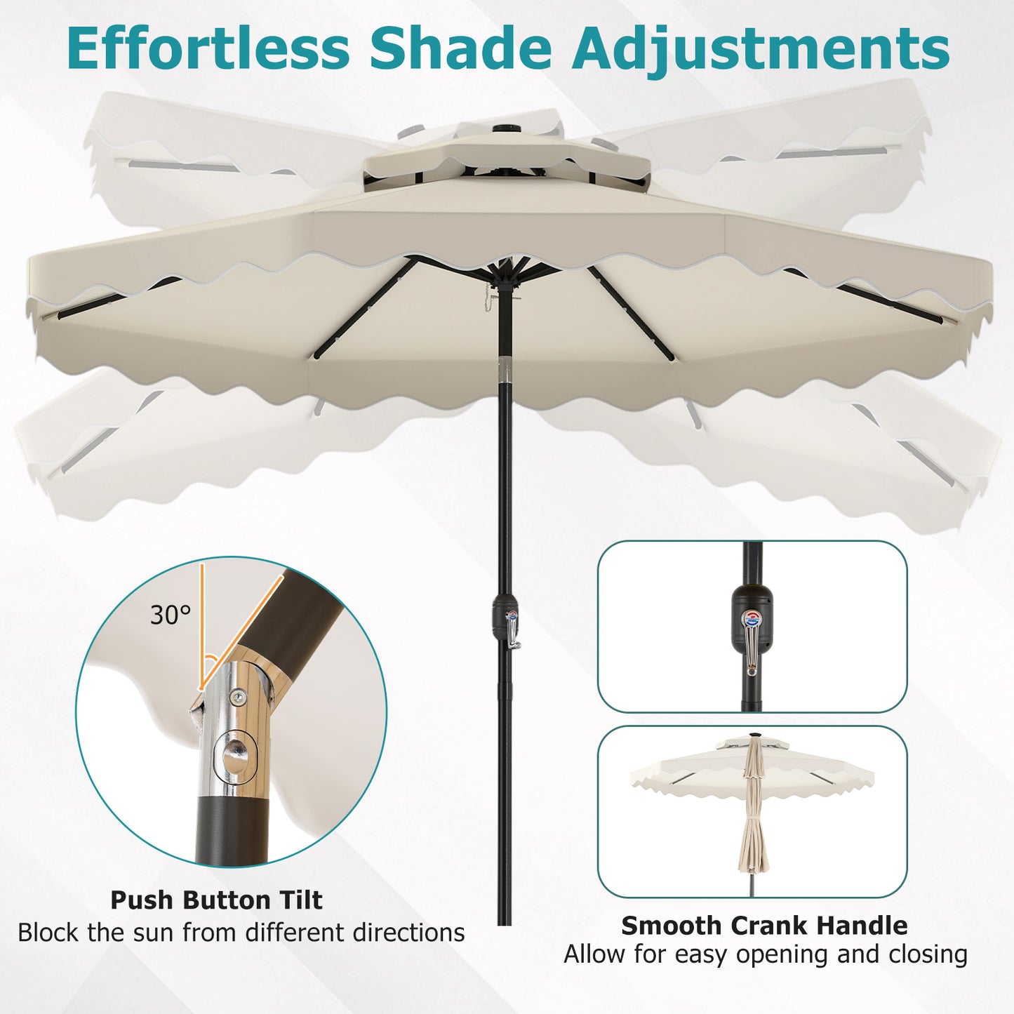 10 FT Solar LED Patio Umbrella, Beige Outdoor Umbrellas at Gallery Canada