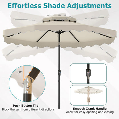 10 FT Solar LED Patio Umbrella, Beige Outdoor Umbrellas at Gallery Canada