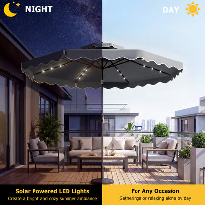 10 FT Solar LED Patio Umbrella, Gray Outdoor Umbrellas at Gallery Canada